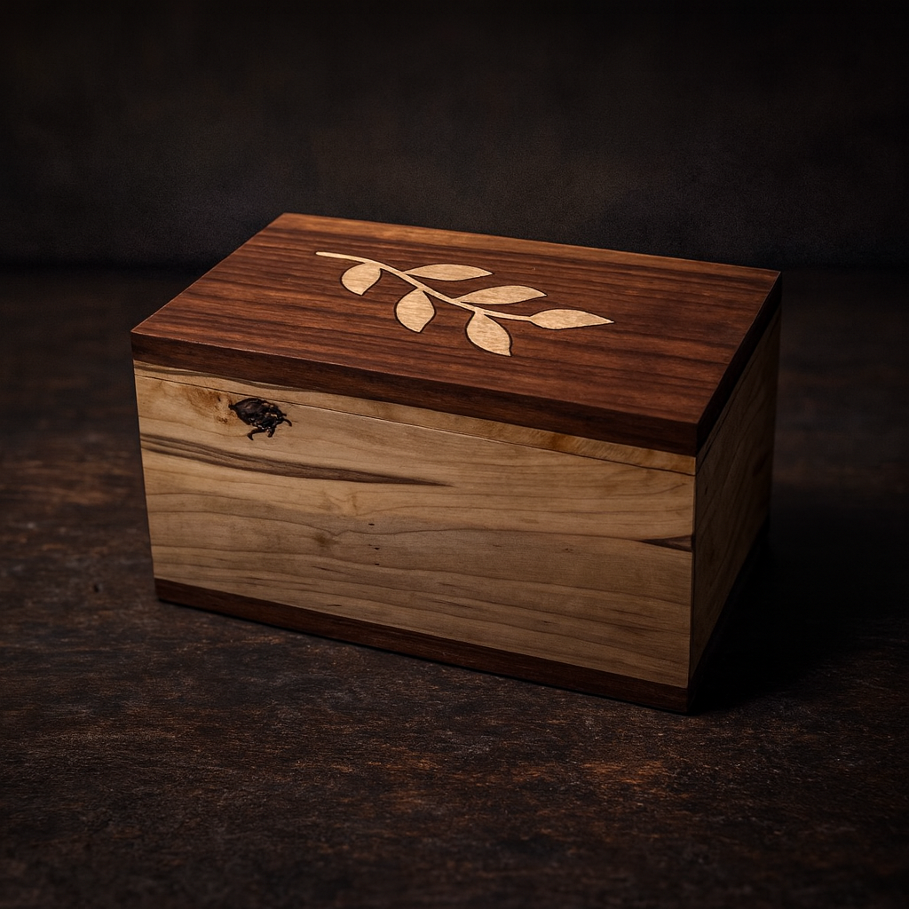 Ambrosia maple box with walnut top and maple inlay