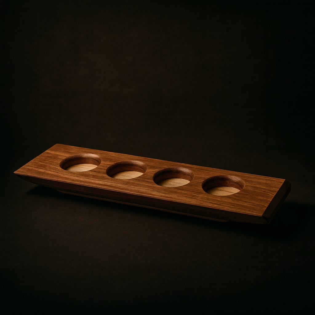 Maple and sapele flight board for tastings or candles